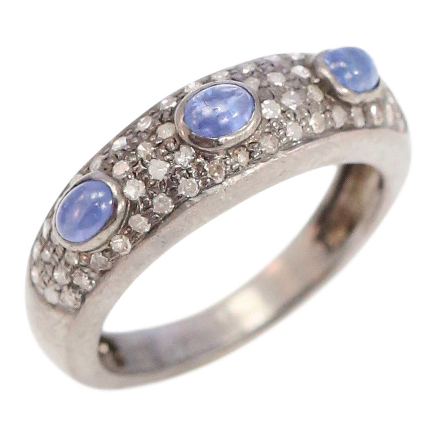 Sapphire Cabachon and Pave Diamond Band Ring