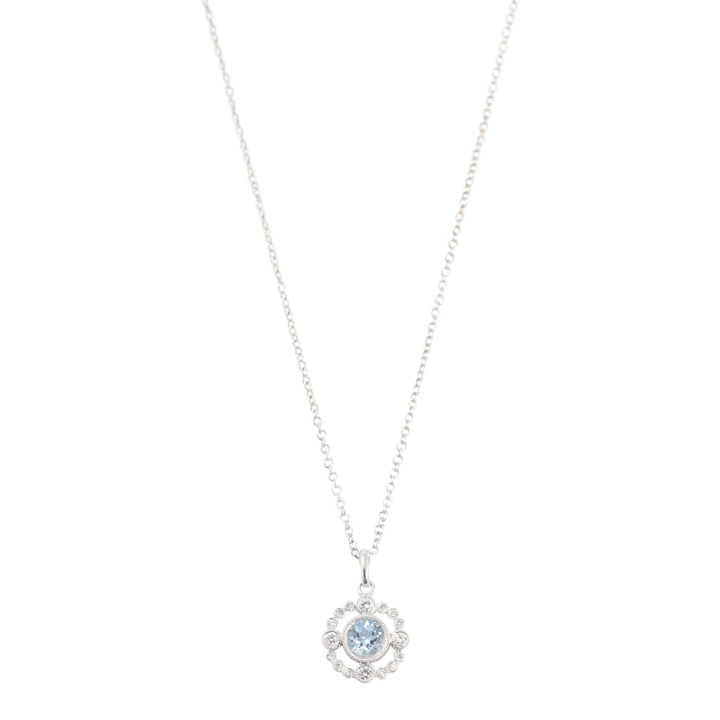 Necklace with Antique style Diamond and Aquamarine Pendant