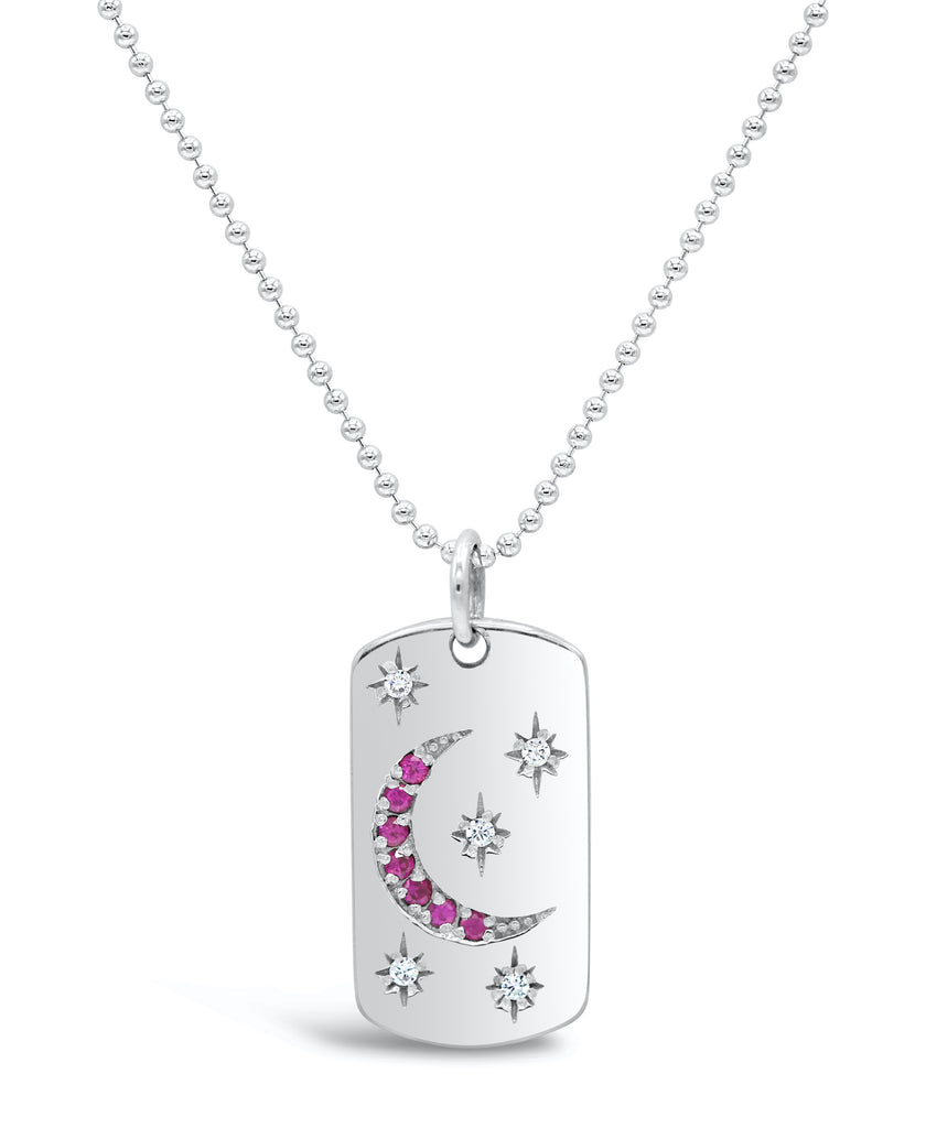 Starry Night Diamond and Ruby Dog Tag Necklace