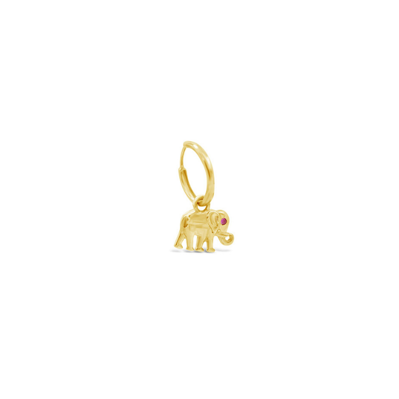 Solitaire Ruby Elephant 'Trunk Up' Charm Huggie