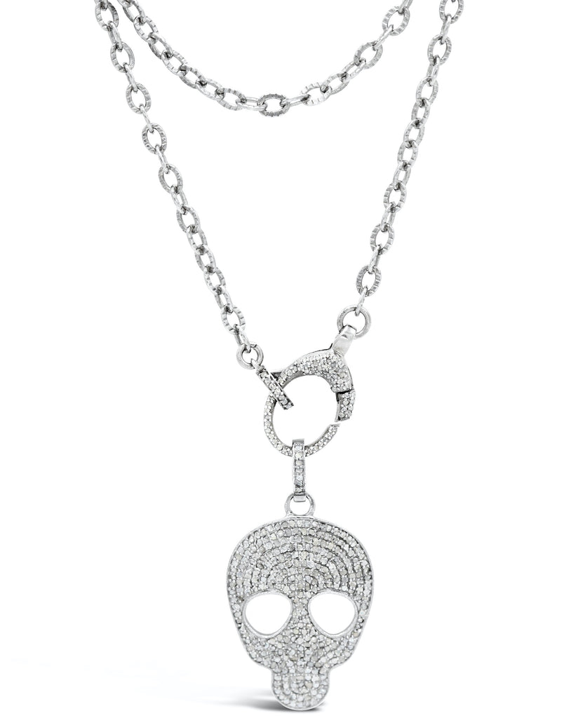 Diamond Skull and Diamond Clasp on Chain Necklace