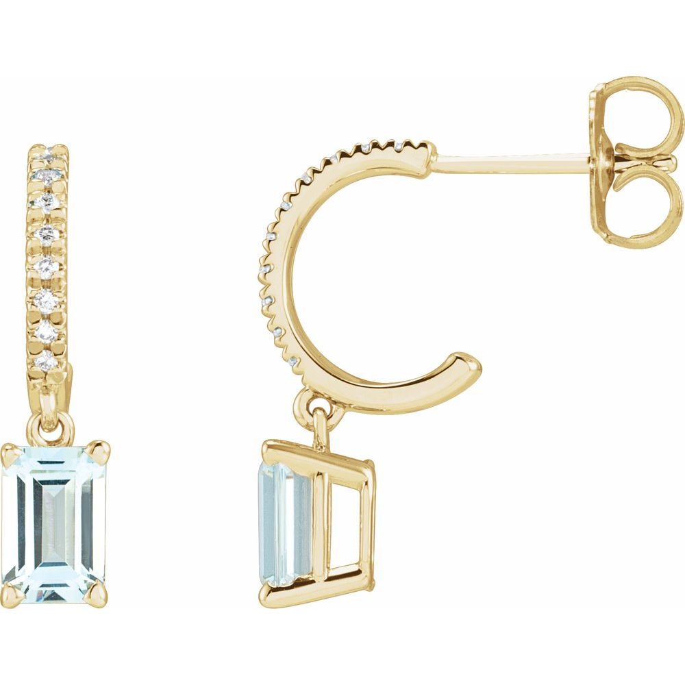14K Yellow Natural Sky Blue Topaz & .08 CTW Natural Diamond French-Set Hoop Earrings