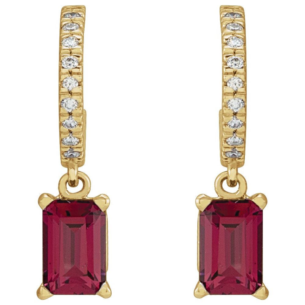 14K Yellow Natural Rhodolite Garnet & .08 CTW Natural Diamond French-Set Hoop Earrings