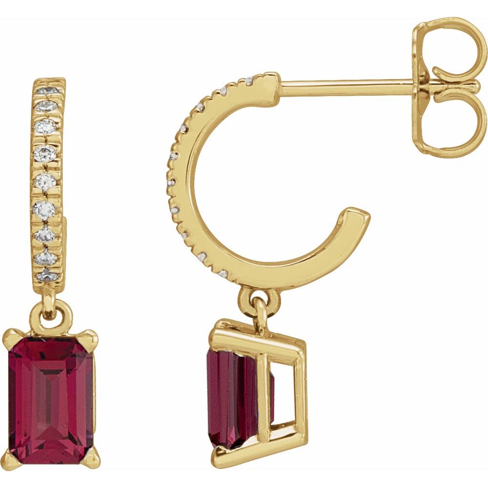 14K Yellow Natural Rhodolite Garnet & .08 CTW Natural Diamond French-Set Hoop Earrings