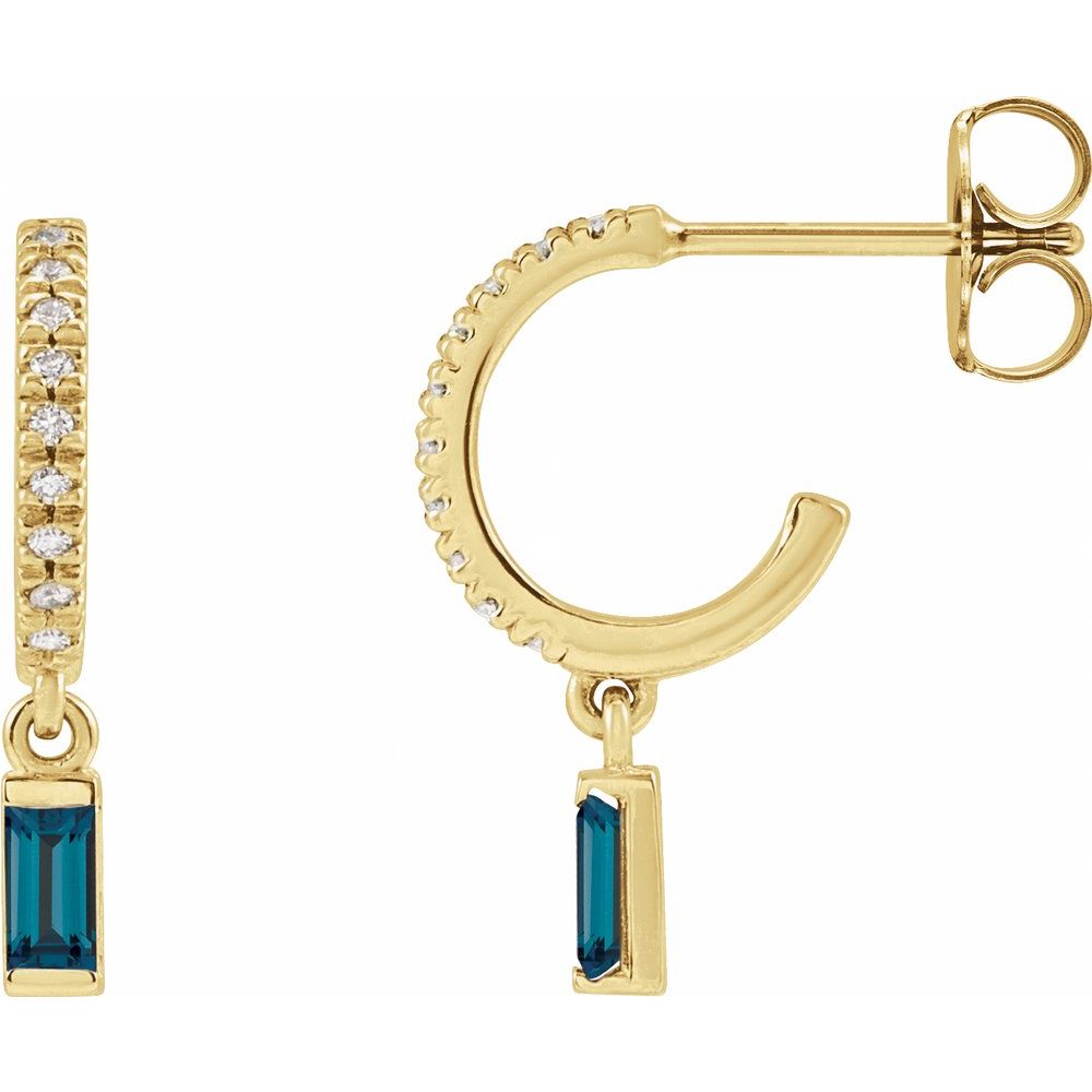 14K Yellow Natural London Blue Topaz & .08 CTW Natural Diamond French-Set Hoop Earrings