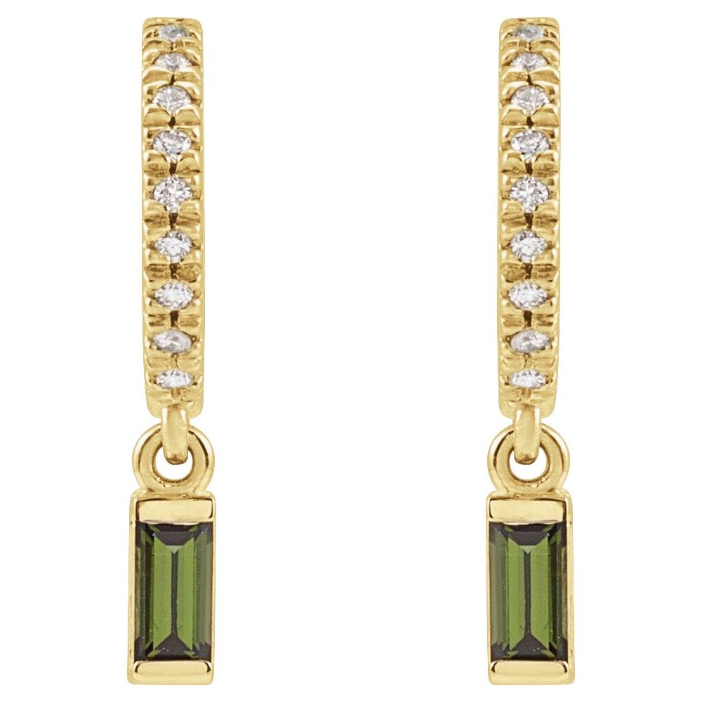 14K Yellow Natural Green Tourmaline & .08 CTW Natural Diamond French-Set Hoop Earrings