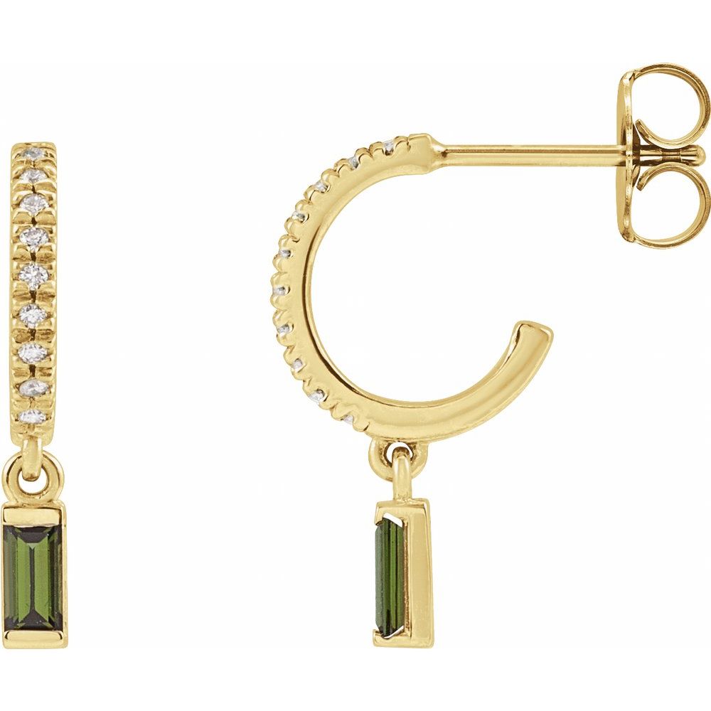 14K Yellow Natural Green Tourmaline & .08 CTW Natural Diamond French-Set Hoop Earrings