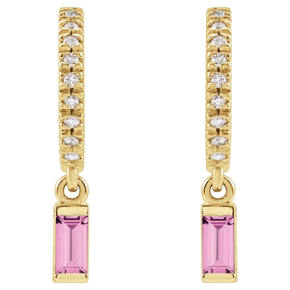 14K Yellow Natural Pink Sapphire & .08 CTW Natural Diamond French-Set Hoop Earrings