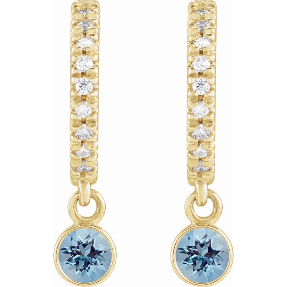 14K Yellow Natural Aquamarine & .08 Natural Diamond Hoop Earrings