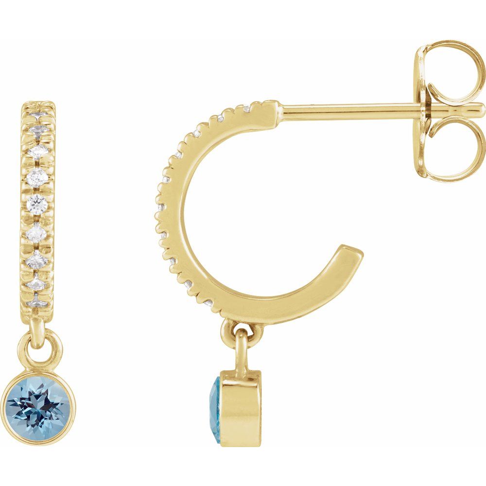 14K Yellow Natural Aquamarine & .08 Natural Diamond Hoop Earrings