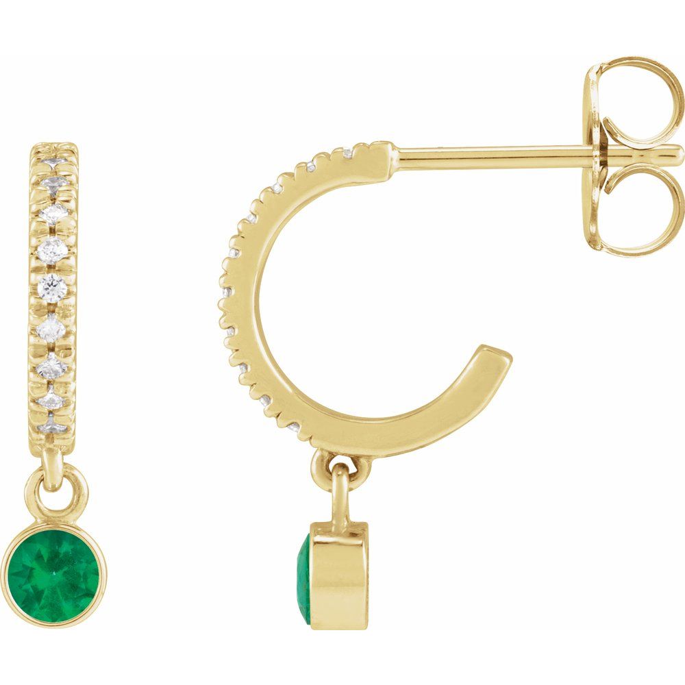 14K Yellow Natural Emerald & .08 Natural Diamond Hoop Earrings