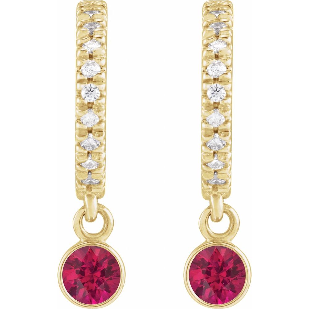 14K Yellow Natural Ruby & .08 Natural Diamond Hoop Earrings