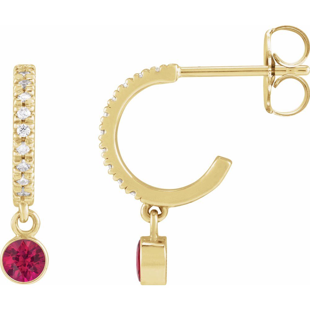 14K Yellow Natural Ruby & .08 Natural Diamond Hoop Earrings