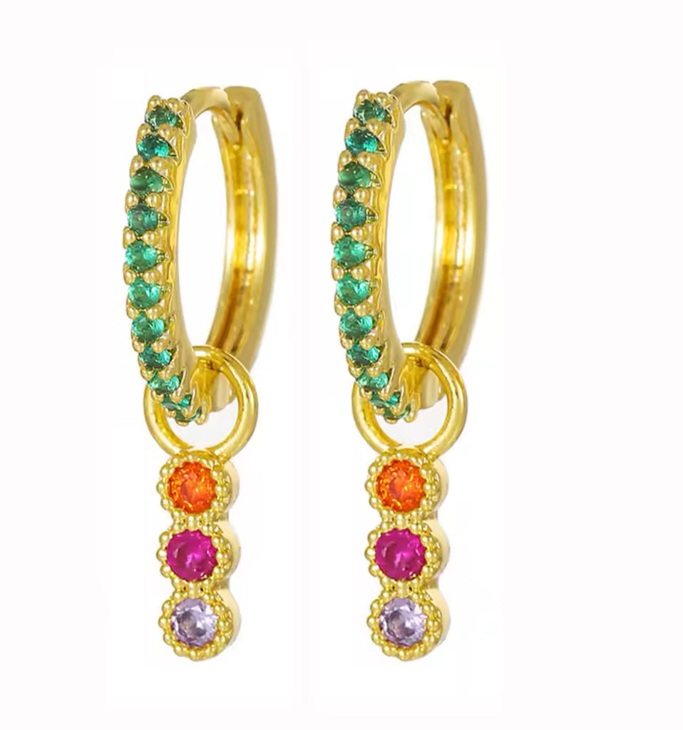 Multi Color dangle Earring in gold platted Sterling silver