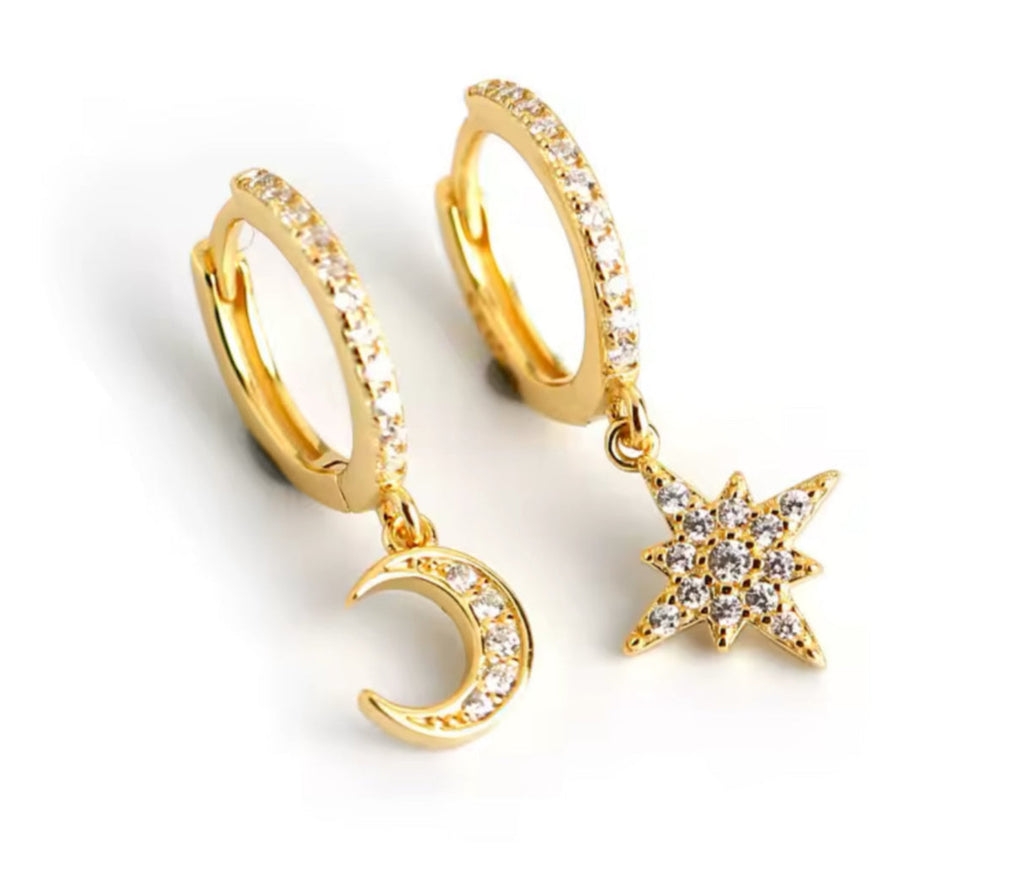 Gold Plated Sterling Silver North Star Moon Earrings