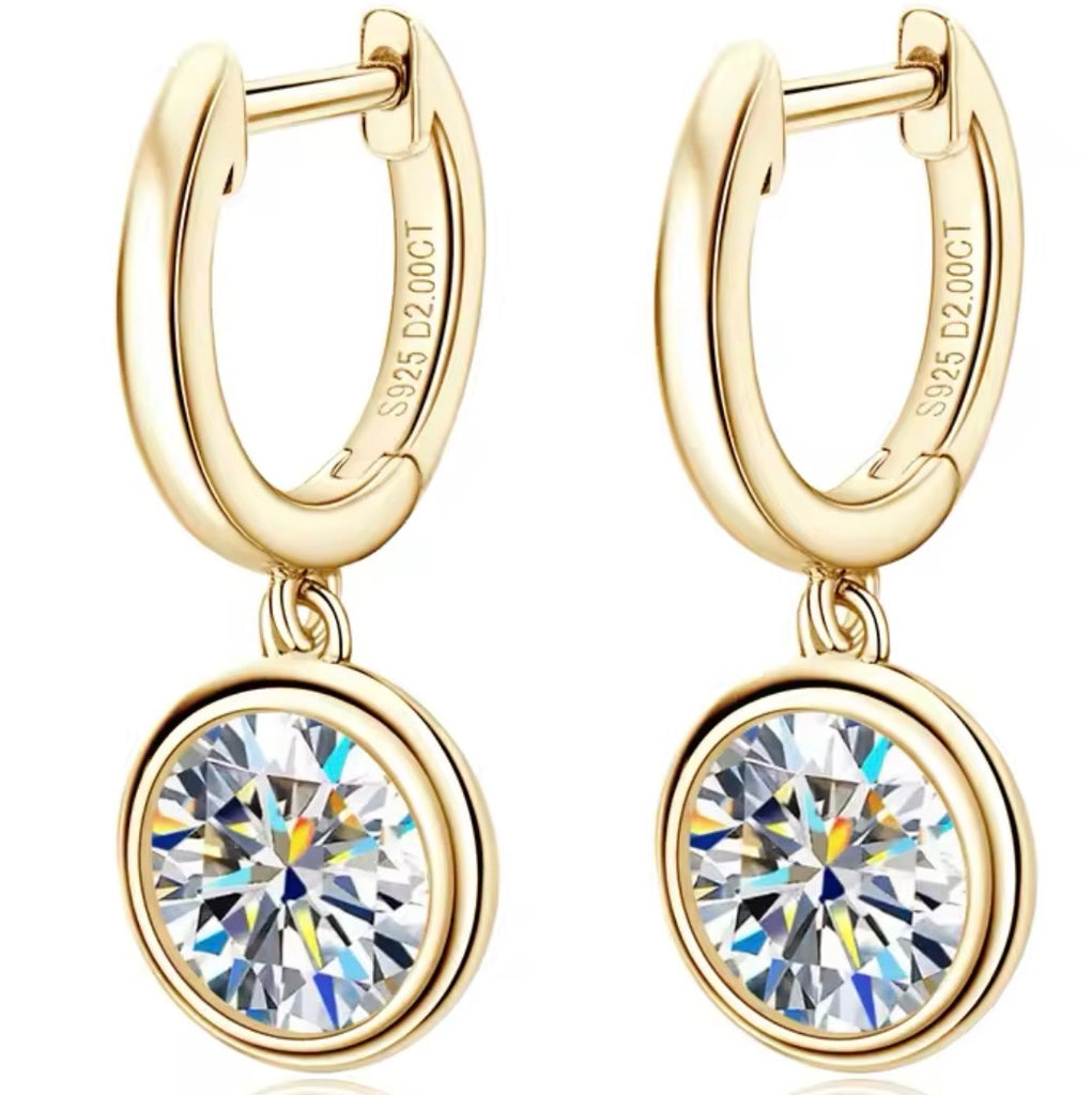 Diamond Moissanite drop dangle sterling silver gold plated hoop earrings