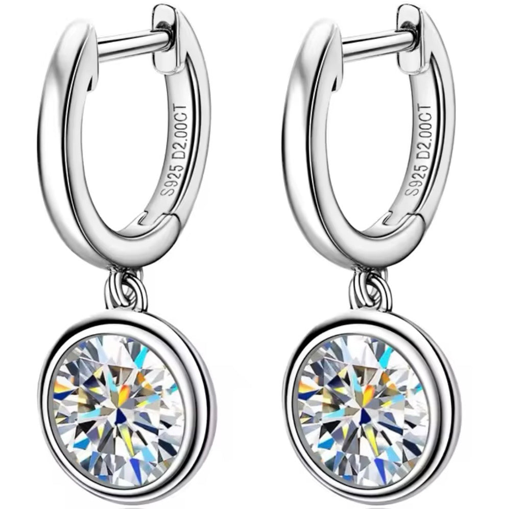 Diamond Moissanite drop dangle sterling silver gold plated hoop earrings