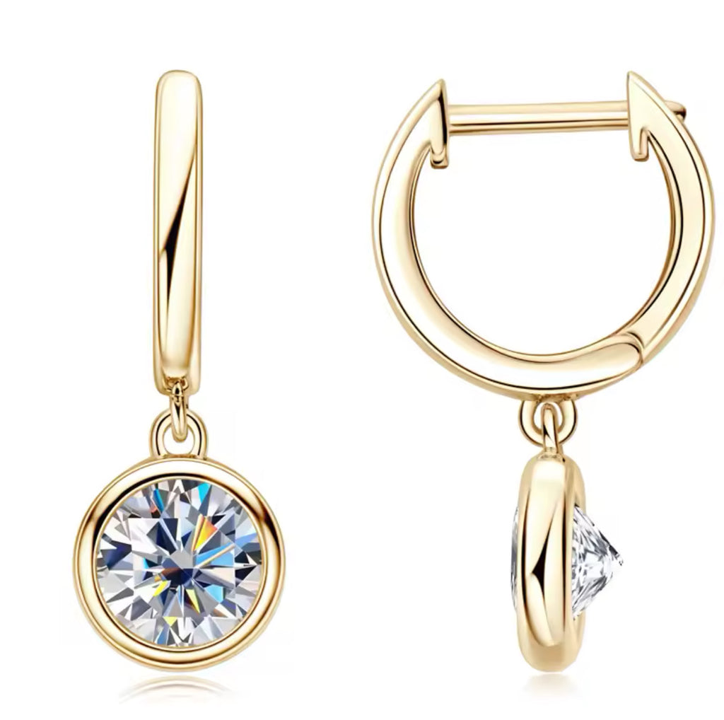 Diamond Moissanite drop dangle sterling silver gold plated hoop earrings