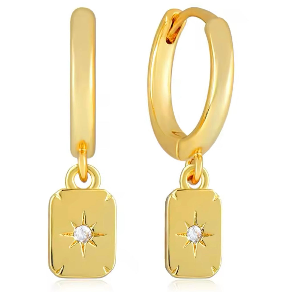 Gold Plated Sterling Silver Starburst Dog Tag Earrings