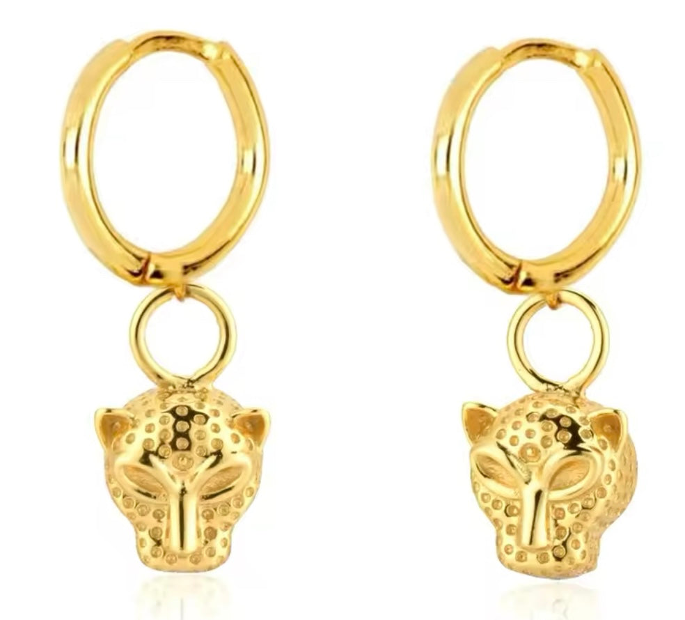 Gold Plated Sterling Silver Panther Head Earrings