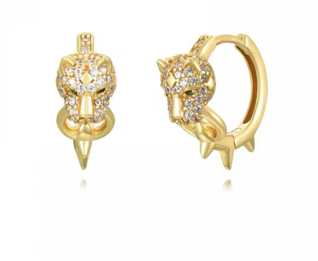 Gold Plated Sterling Silver Spiked Panther Hoop Earrings