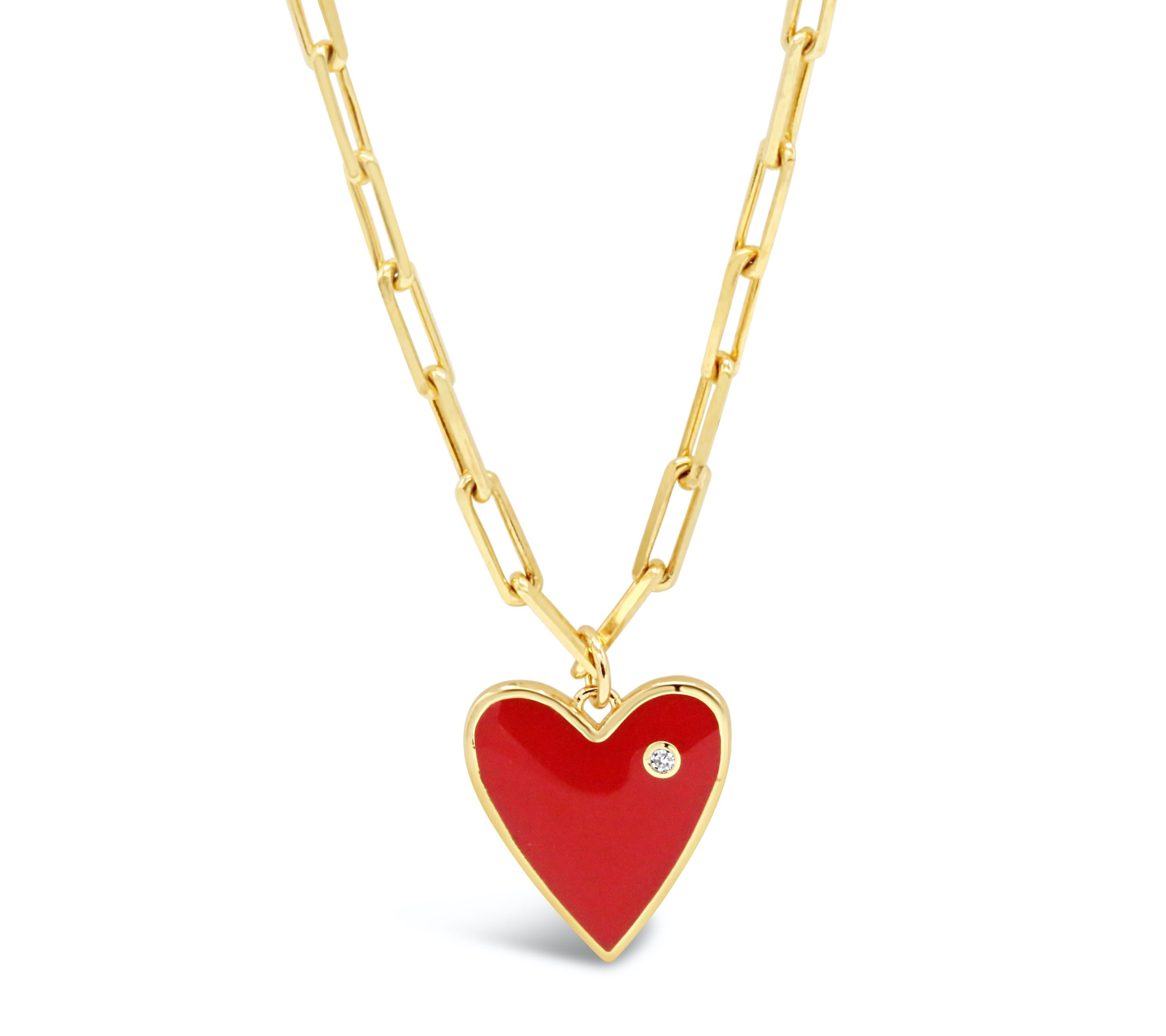 EF Collection Heart Necklace, Diamonds, Red Enamel, Yellow Gold, EF-60615