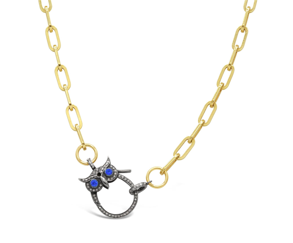 Blue Sapphire Eye Diamond Owl Necklace