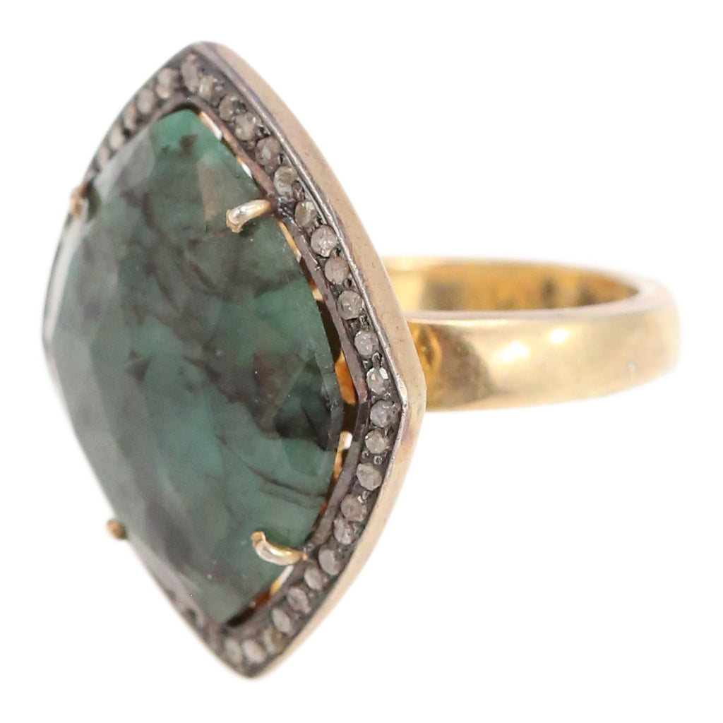 Yellow Gold, Diamond and Green Sapphire Cocktail Ring