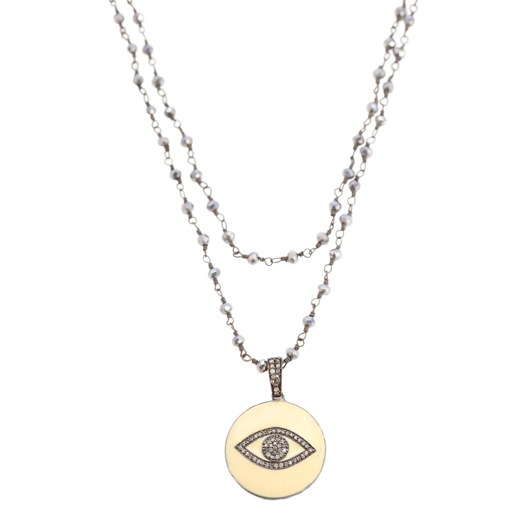 Necklace of Evil Eye Diamond and Enamel Pendant