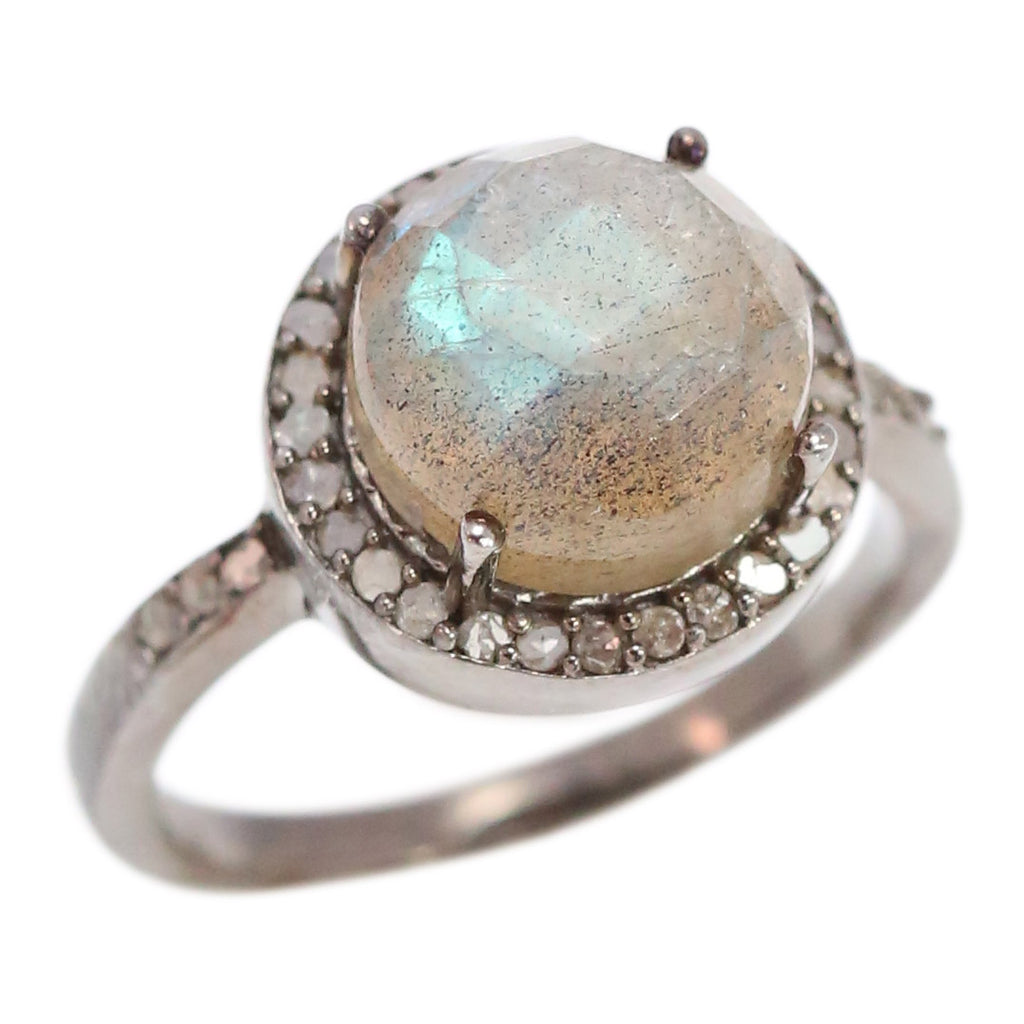 Silver, Labradorite and Diamond Ring