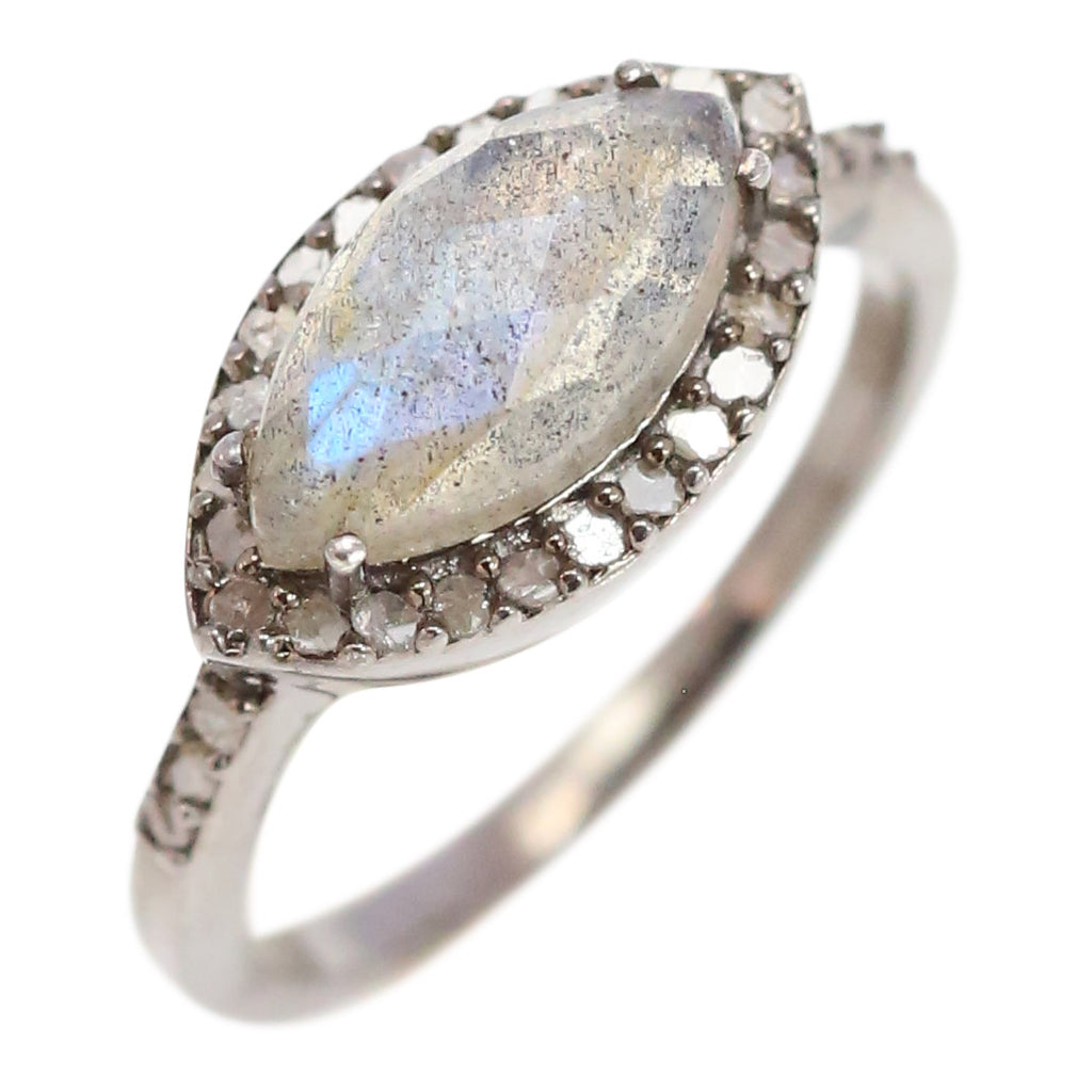 Silver, Labradorite and Diamond Ring