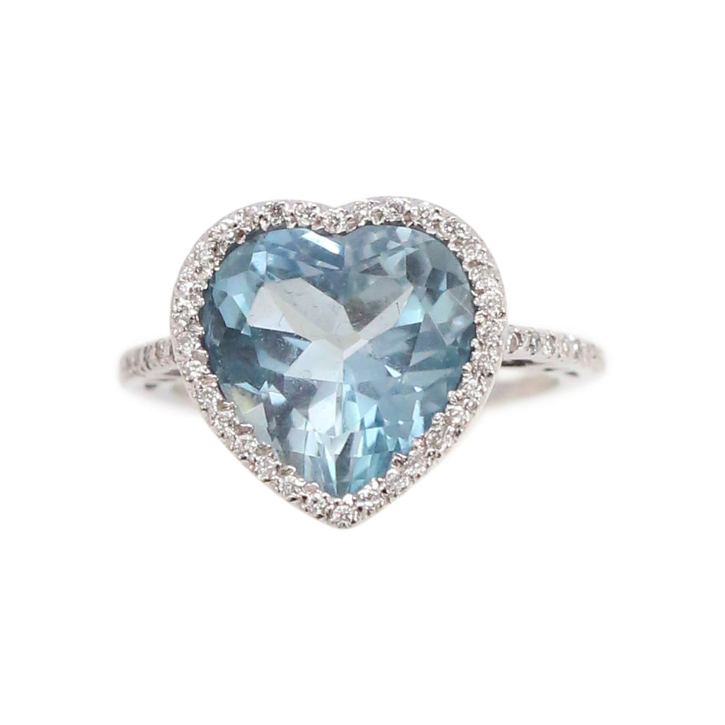 18Kt White Gold and Diamond, Aquamarine Heart Ring