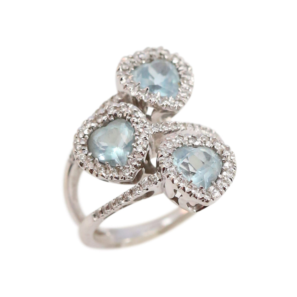 Diamond and multi stone Aquamarine 18kt White Gold Cocktail Ring