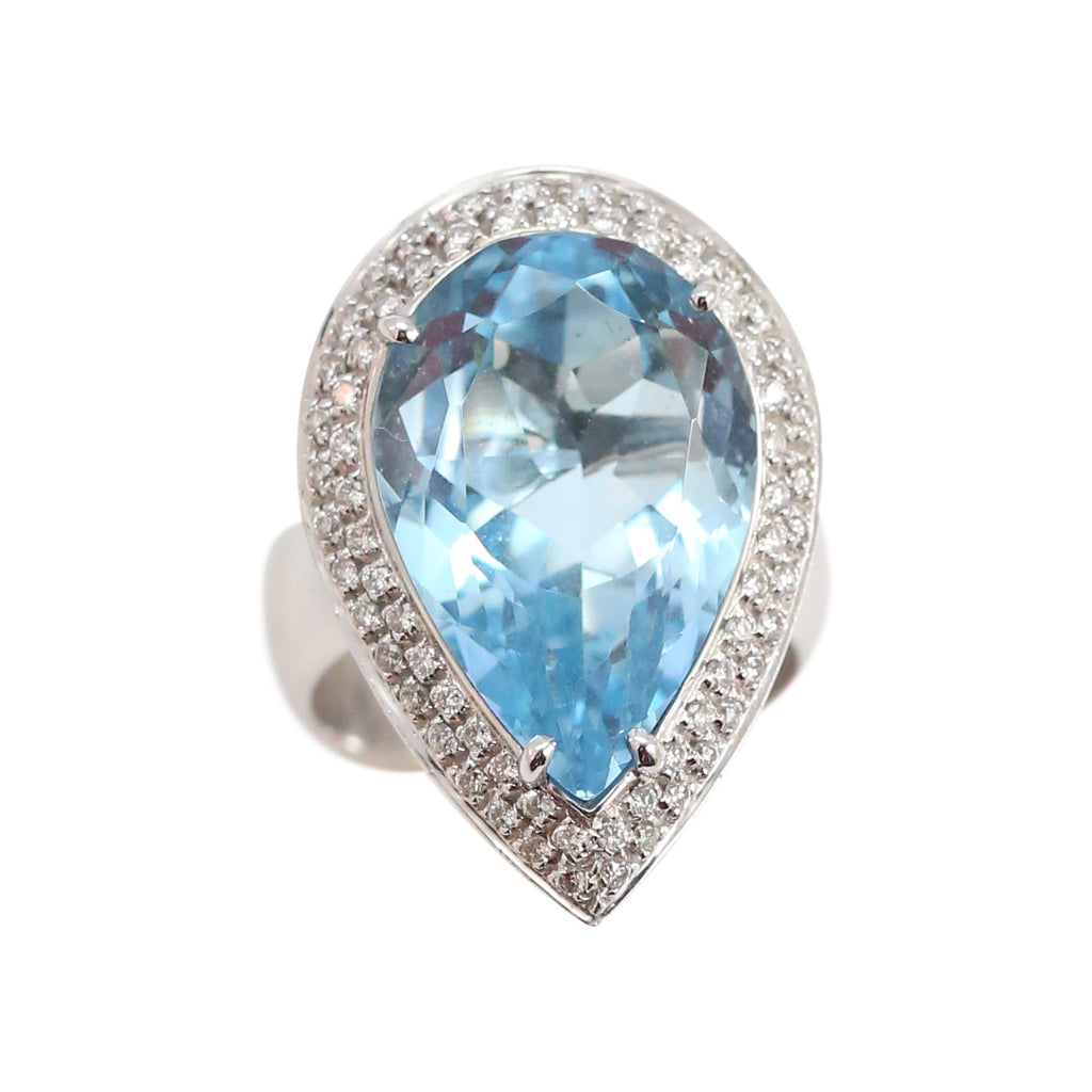 Blue Topaz and Diamond Coktail Ring Covered in Pave Diamonds