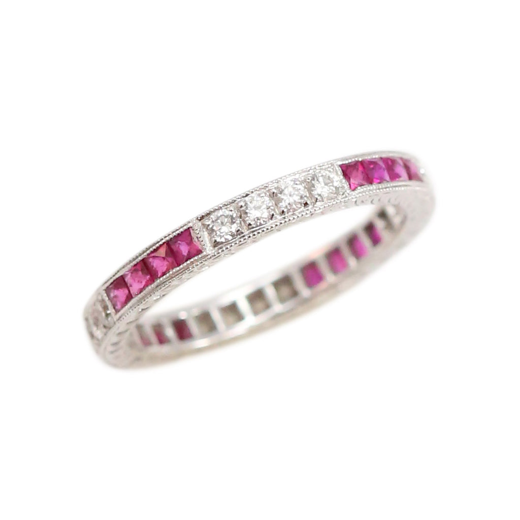Ruby and Diamond Stacking Band in 18kt White Gold Ring