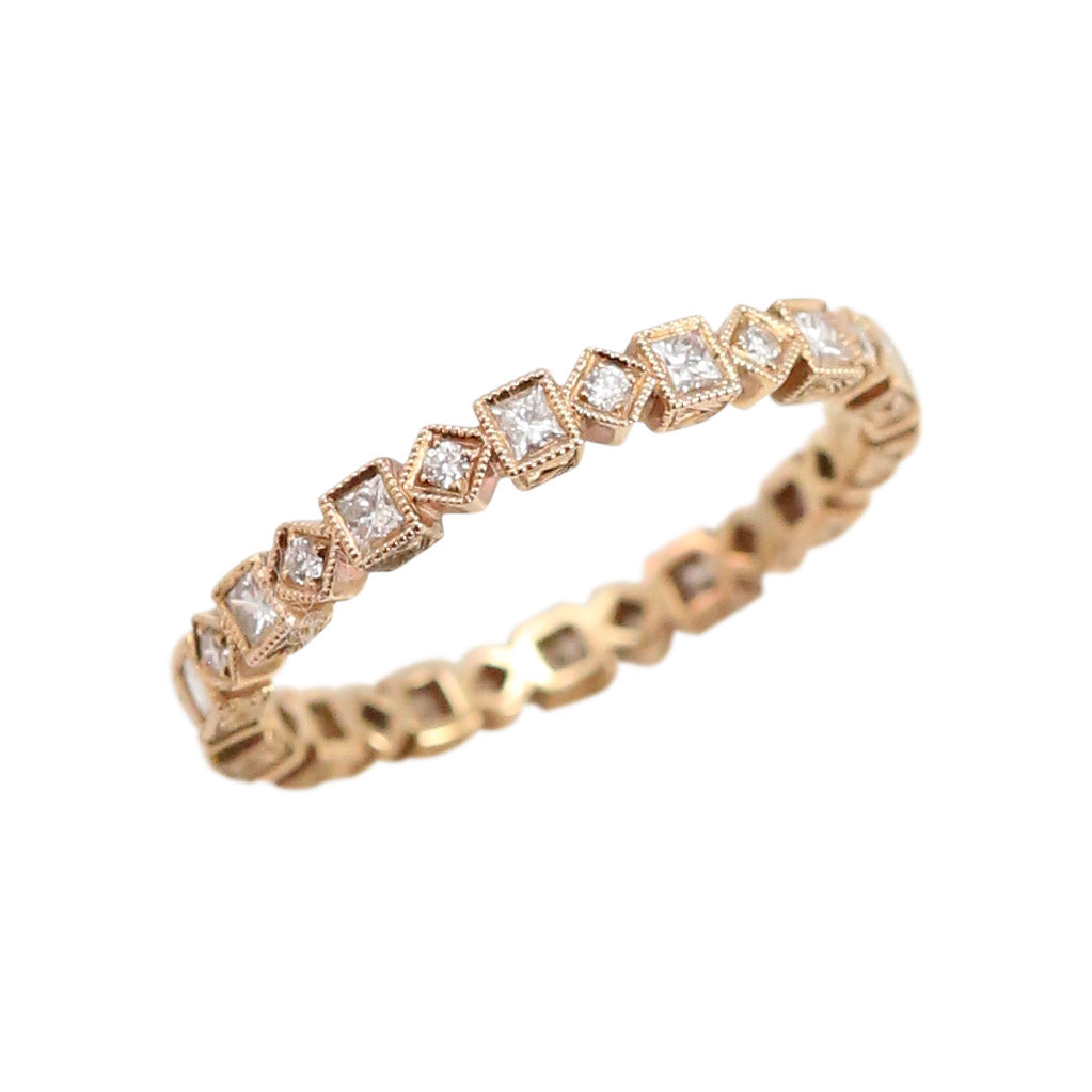Diamond and Rose Gold Square and Diamond shaped Eternity Band Ring