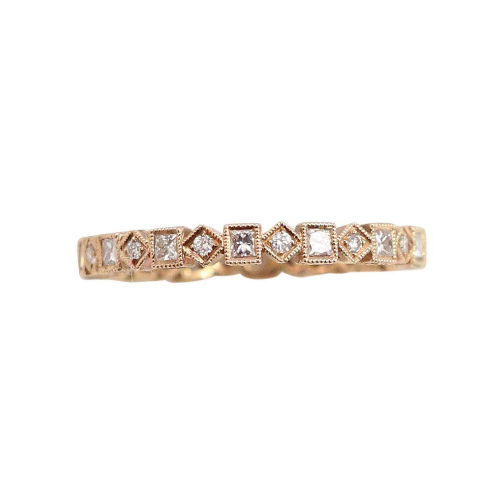 Diamond and Rose Gold Square and Diamond shaped Eternity Band Ring