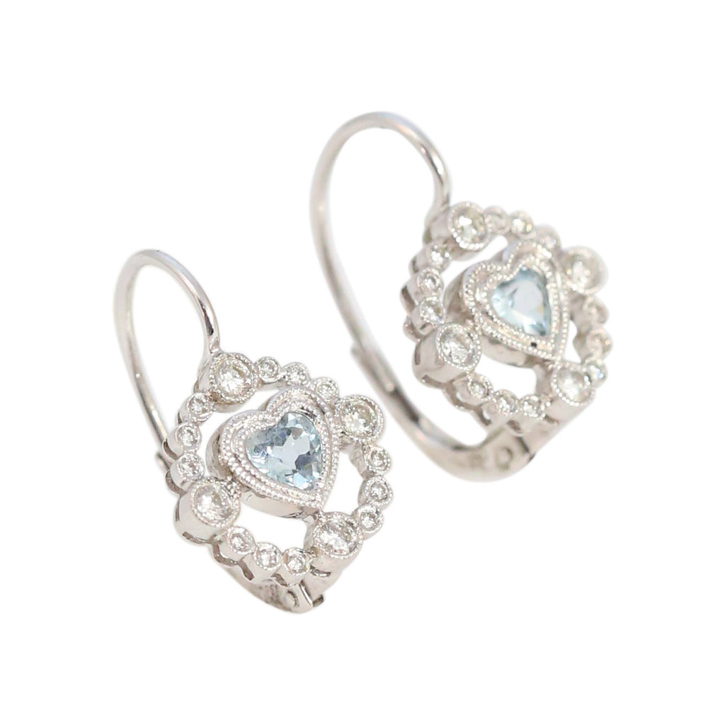 Diamond and Aquamarine Heart Earrings in 18kt White Gold
