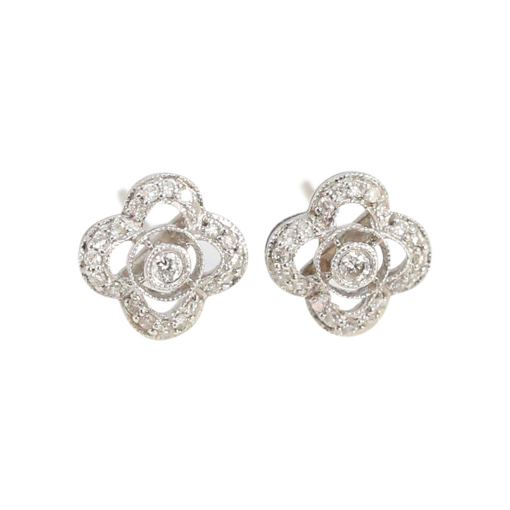 Diamond Studs with Floral Design in 18kt White Gold