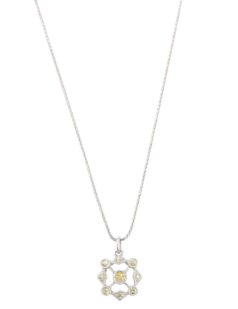 Necklace of Yellow Sapphire and Diamond Pendant