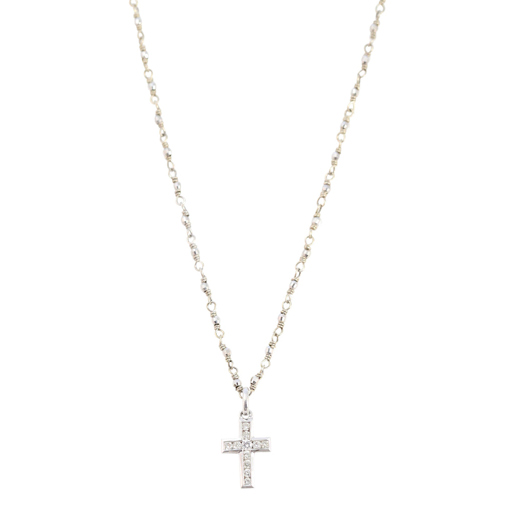 18K White Gold Diamond Cross Necklace