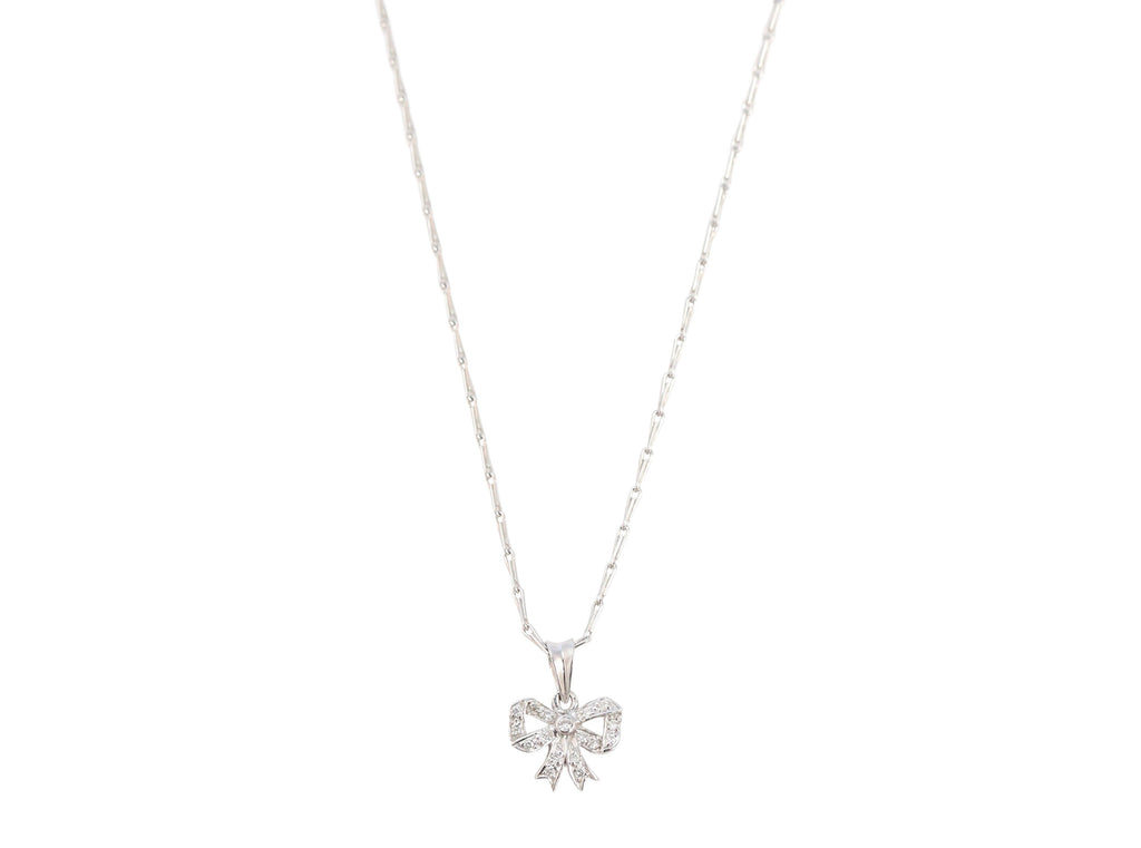 18K White Gold Diamond Bow Necklace