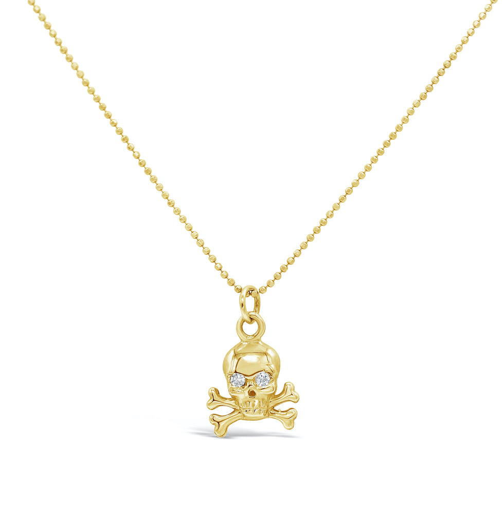 Skull and Bones 14k Diamond Charm Necklace