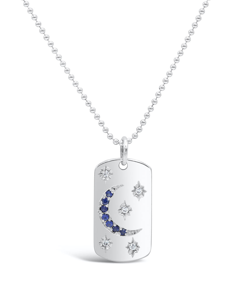 Starry Night Diamond and Blue Sapphire Dog Tag Necklace
