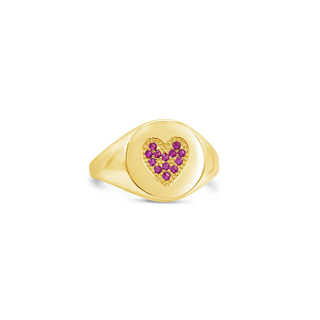 Ruby Heart 14k Signet Ring