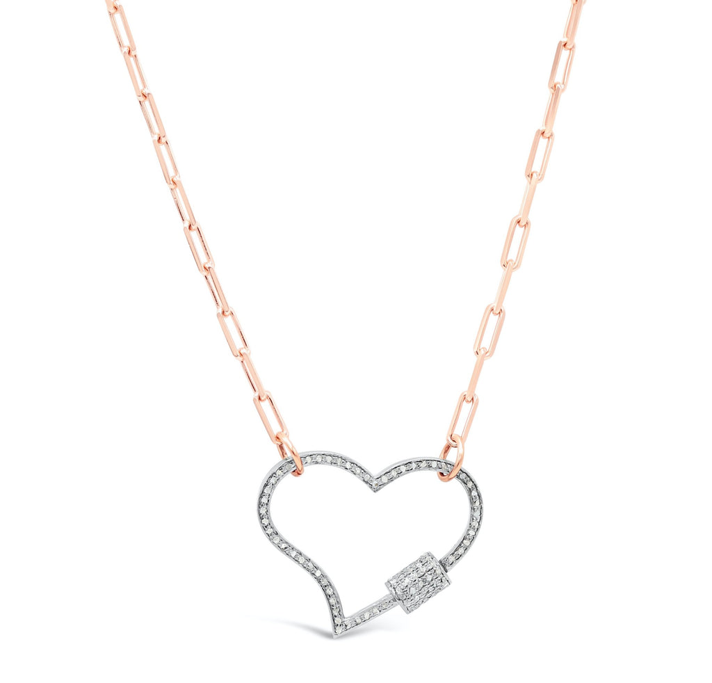 Diamond heart clasp on paperclip chain Necklace
