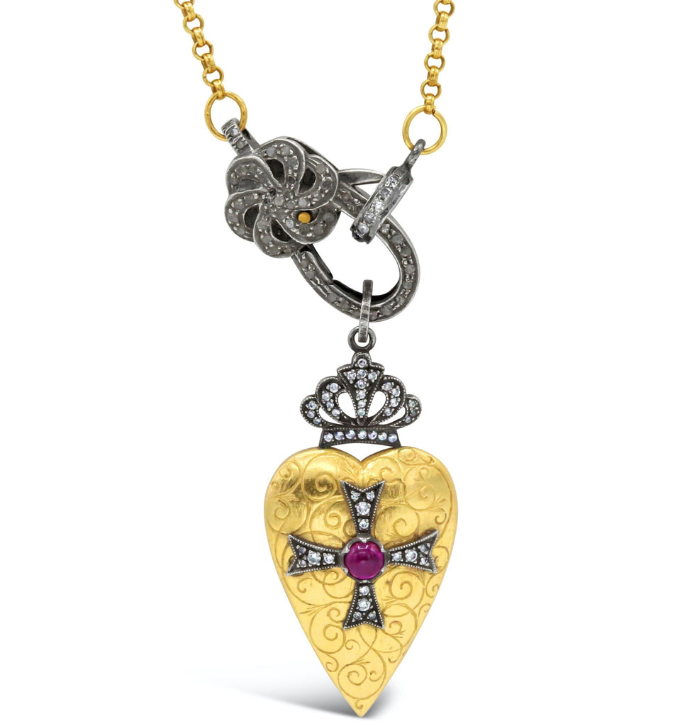Maltese Cross Heart Crown Pendant Necklace