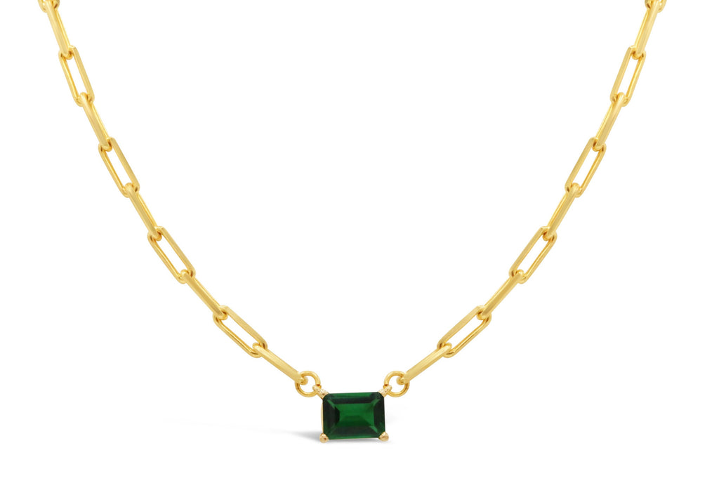 Emerald on 14 kt Gold Paper Clip Chain Necklace