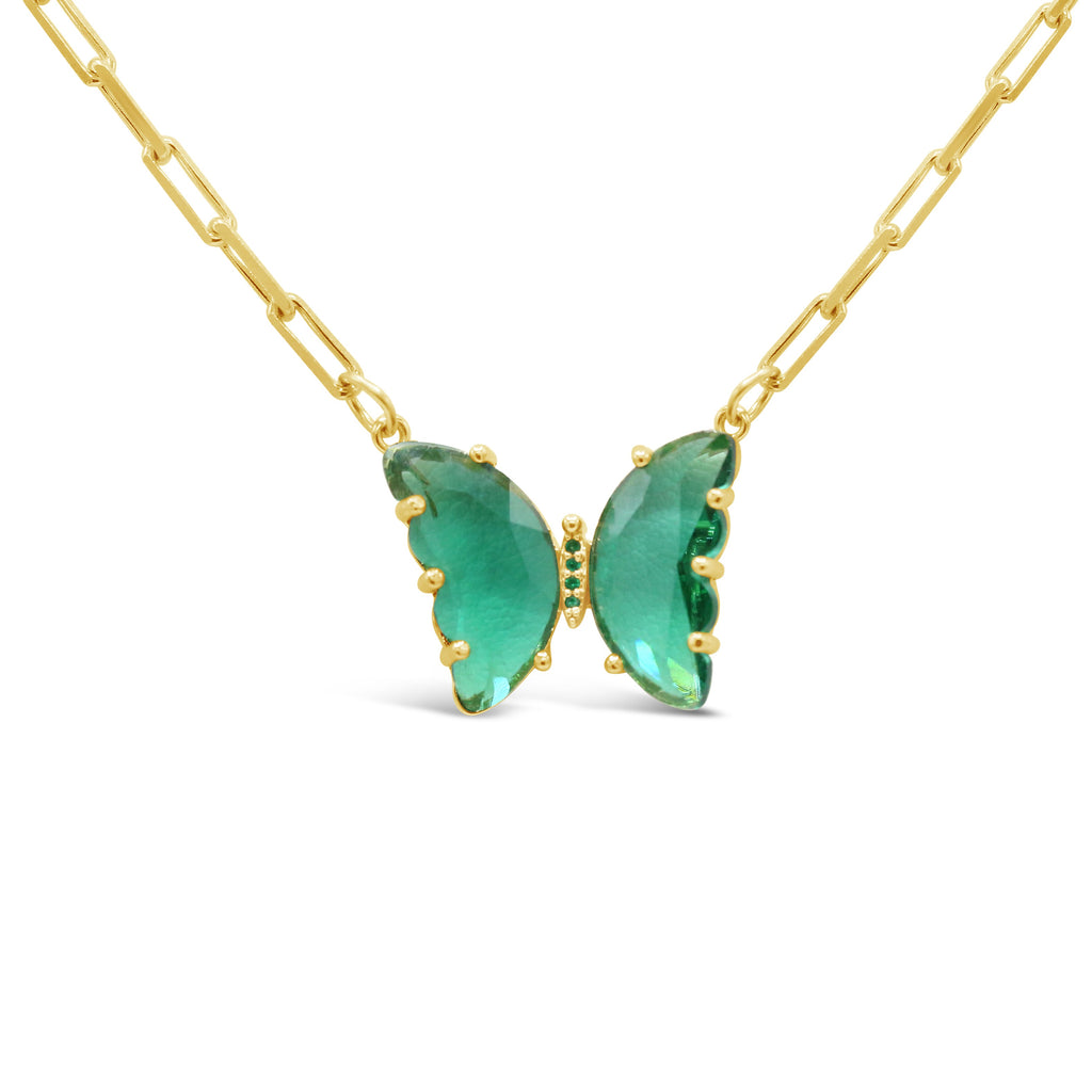 Green Tourmaline Crystal Butterfly Necklace