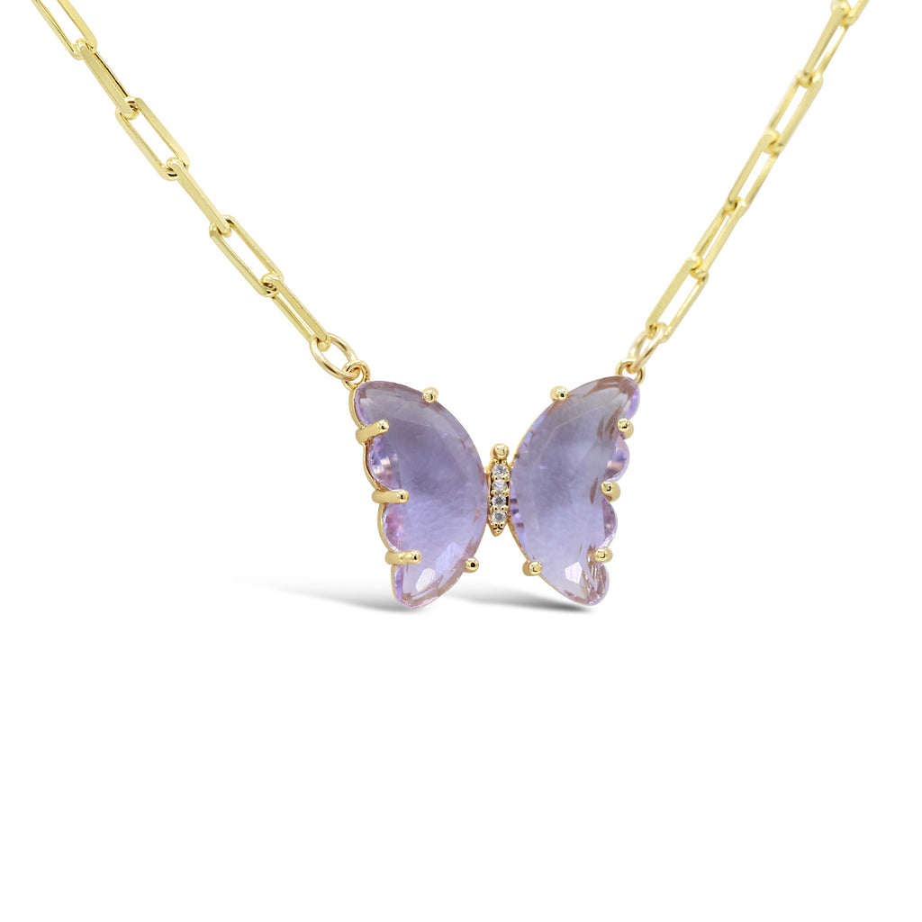 Crystal light Purple/Pink Butterfly Necklace in Amethyst